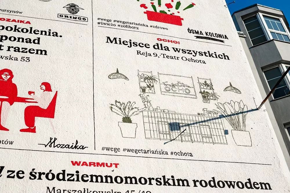 Zbliżenie na mural Głodnego Warszawiaka