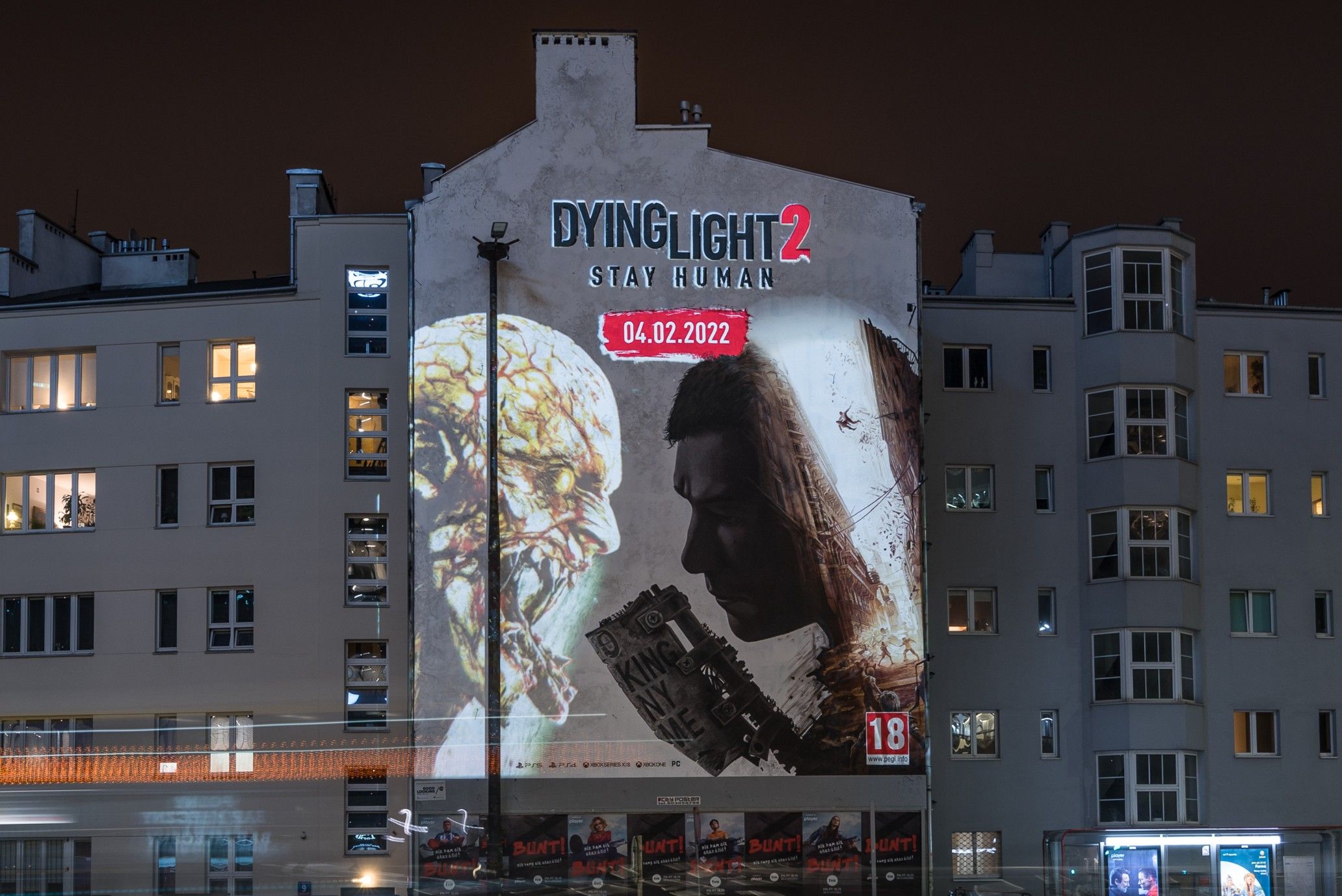 Mural promujący Dying Light 2 od Techland, namalowany przez Good Looking Studio, motion mural w ncoy