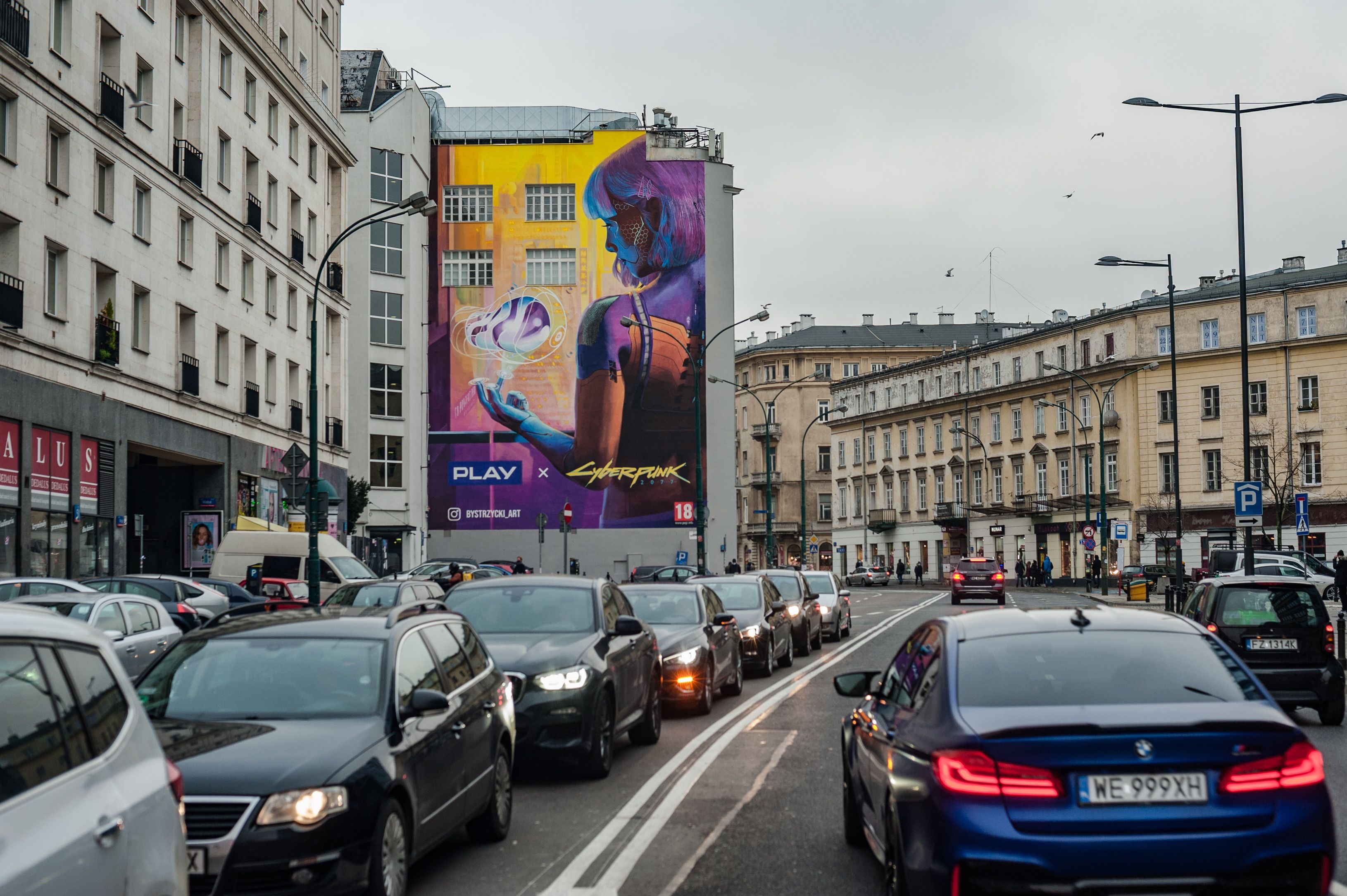 Artyści z Good Looking Studio namalowali mural dla CD Projekt, Cyberpunk 2077, Warszawa, Bracka 25